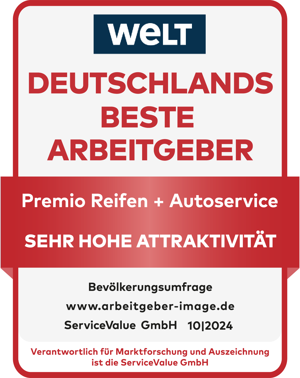 Ein Siegel der "Welt" welches aussagt, das Premio zu Deutschlands besten Arbeitgebern gehört.